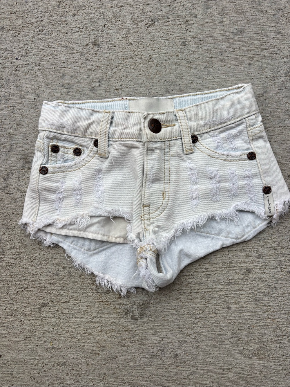 One Teaspoon White Distressed Kids Denim Cutoff Shorts